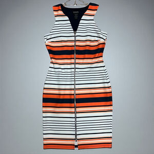 Enfocus Studio Orange Black White Striped Zip Front Sheath Dress Size 14